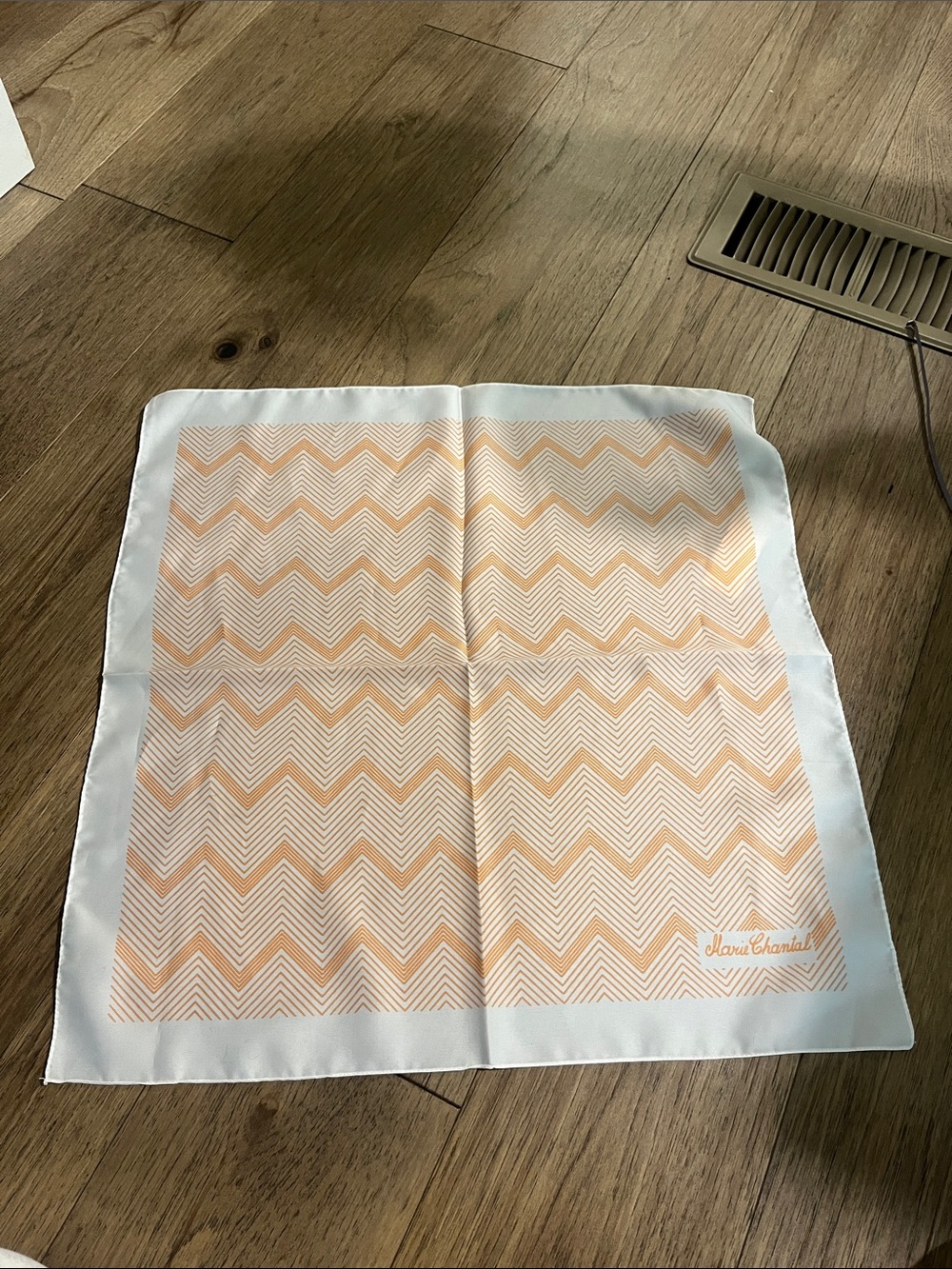 NWT Marie Chantal Peach Chevron Silk Scarf with White Border